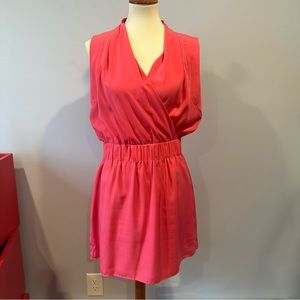 Express Pink Deep Plunge Faux Wrap Mini Dress with Pockets